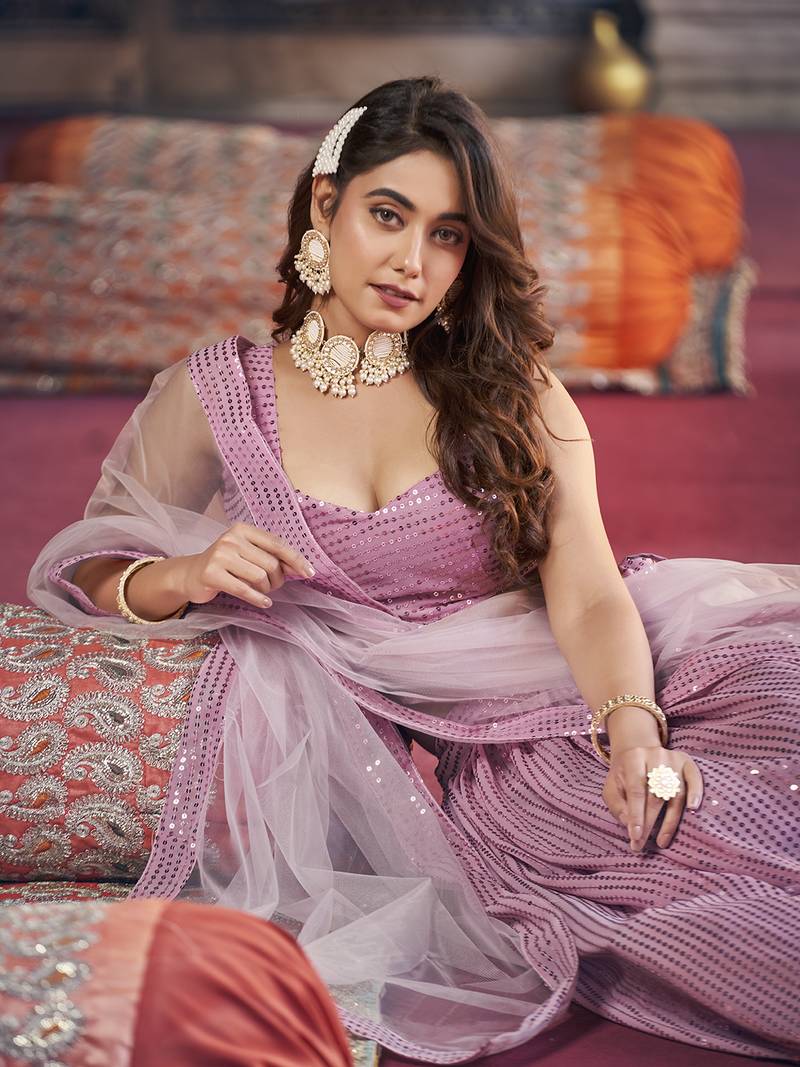 Purple  Georgette Semi-Stitched Lehenga and Unstitched Blouse With Dupatta