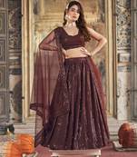 Brown Georgette Sequin Embroidered Lehenga