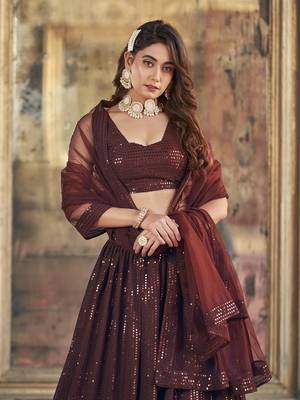 Brown Georgette Sequin Embroidered Lehenga 4