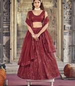 Maroon  Georgette Semi-Stitched Lehenga and Unstitched Blouse With Dupatta