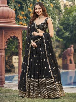 Black Georgette Semi-Stitched Lehenga and Unstitched Blouse With Dupatta 1