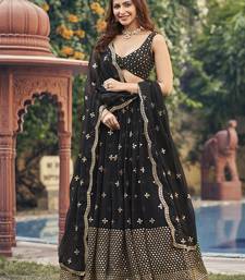Black Georgette Semi-Stitched Lehenga and Unstitched Blouse With Dupatta