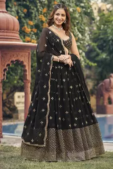 Black Georgette Semi-Stitched Lehenga and Unstitched Blouse With Dupatta