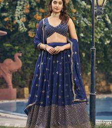 Navy Blue Georgette Semi-Stitched Lehenga and Unstitched Blouse With Dupatta