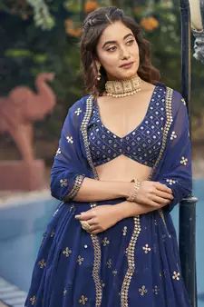 Navy Blue Georgette Semi-Stitched Lehenga and Unstitched Blouse With Dupatta
