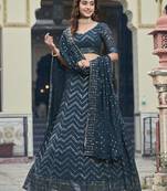 Teal Georgette Semi-Stitched Lehenga and Unstitched Blouse With Dupatta