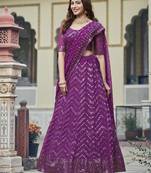 Wine Georgette Semi-Stitched Lehenga and Unstitched Blouse With Dupatta