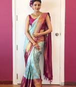 KAJAL AGARWAL SKY BLUE BEAUTIFUL DESIGNER SAREE