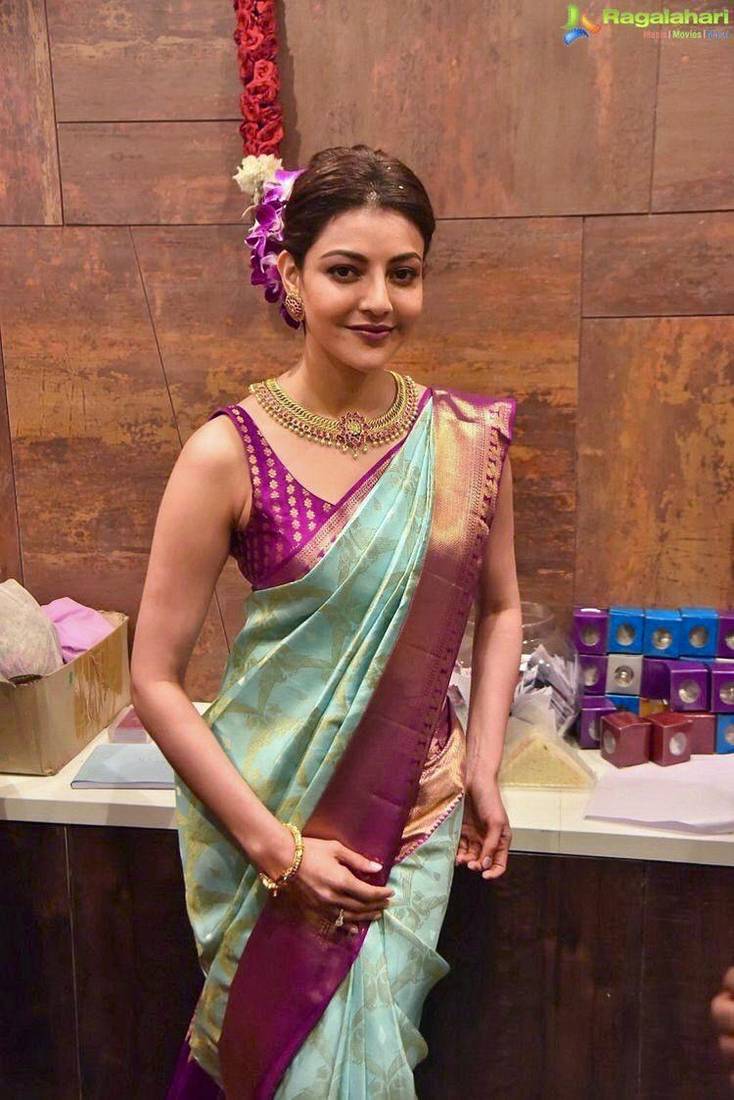 KAJAL AGARWAL SKY BLUE BEAUTIFUL DESIGNER SAREE