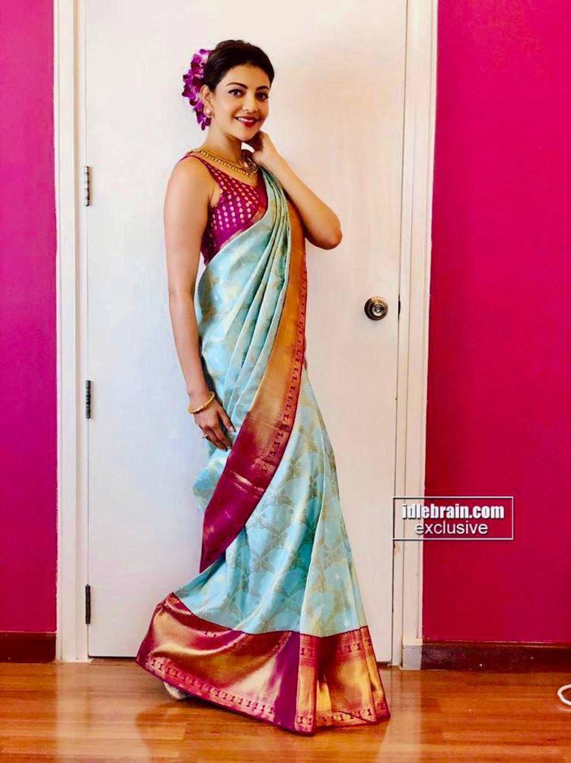 KAJAL AGARWAL SKY BLUE BEAUTIFUL DESIGNER SAREE