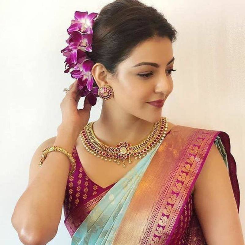 KAJAL AGARWAL SKY BLUE BEAUTIFUL DESIGNER SAREE