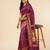 Wine Woven Silk Blend Saree With Blouse
