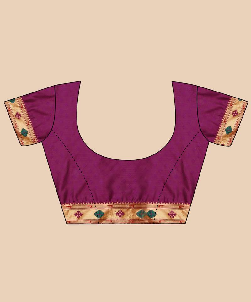Wine Woven Silk Blend Saree With Blouse