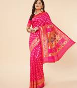 Pink woven silk blend saree with blouse