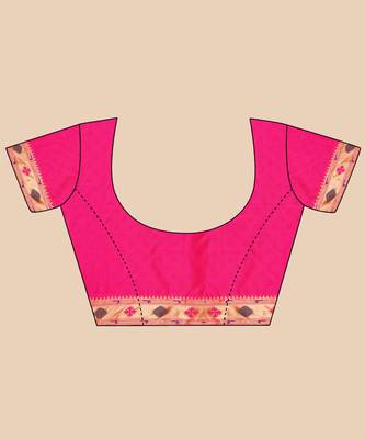 Pink woven silk blend saree with blouse 4