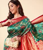 Sky Blue Woven Silk Blend Saree With Blouse