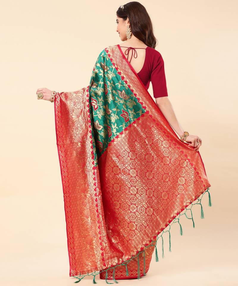 Sky Blue Woven Silk Blend Saree With Blouse