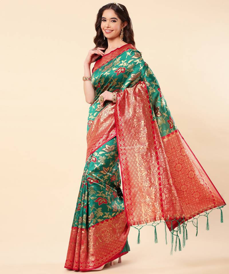 Sky Blue Woven Silk Blend Saree With Blouse
