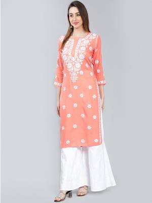 Peach embroidered rayon long-kurtis 2