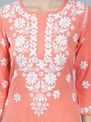 Peach embroidered rayon long-kurtis 3