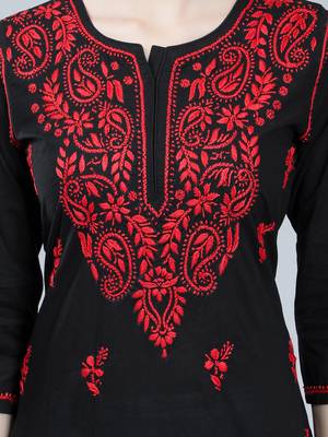 Black embroidered cotton long-kurtis 3