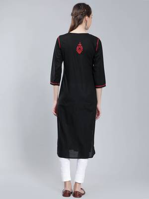 Black embroidered cotton long-kurtis 4