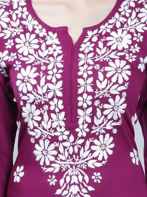 Purple embroidered rayon long-kurtis 3