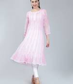 Pink embroidered georgette long-kurtis
