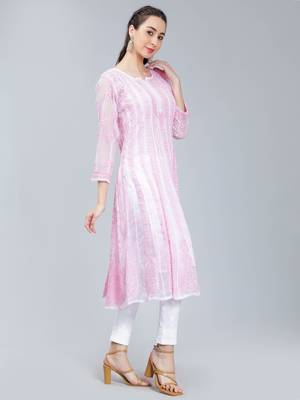 Pink embroidered georgette long-kurtis 2
