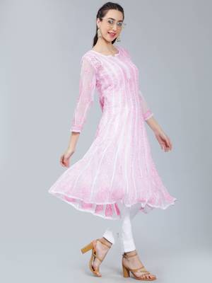 Pink embroidered georgette long-kurtis 4