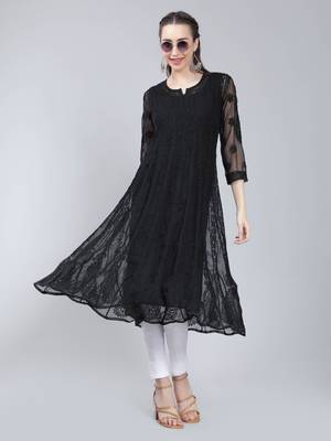Black embroidered georgette long-kurtis 1