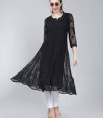 Black embroidered georgette long-kurtis
