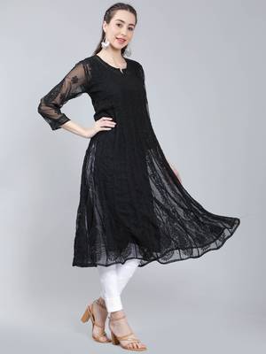 Black embroidered georgette long-kurtis 2