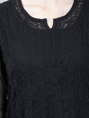 Black embroidered georgette long-kurtis 3