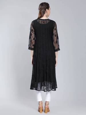 Black embroidered georgette long-kurtis 4