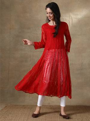 Purple embroidered georgette long-kurtis 1