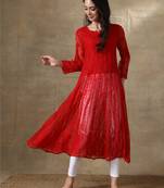 Purple embroidered georgette long-kurtis