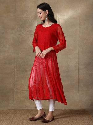 Purple embroidered georgette long-kurtis 4