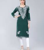 Green embroidered rayon long-kurtis