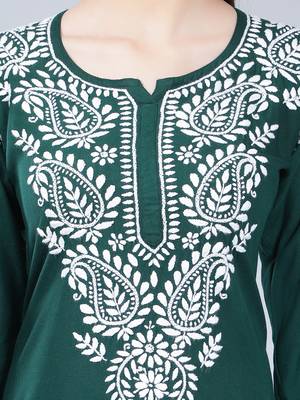 Green embroidered rayon long-kurtis 3