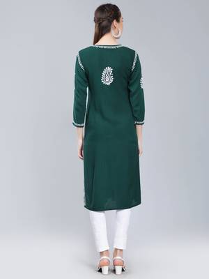 Green embroidered rayon long-kurtis 4