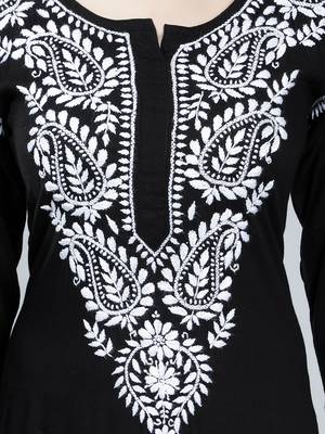 Black embroidered rayon long-kurtis 3