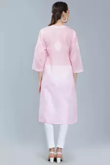 Pink embroidered cotton long-kurtis