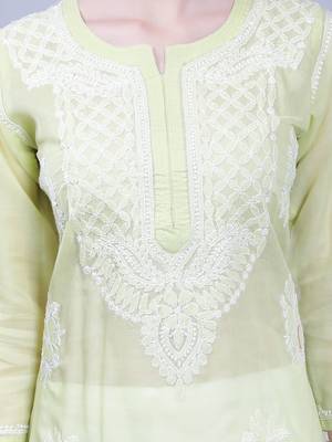 Green embroidered cotton long-kurtis 3
