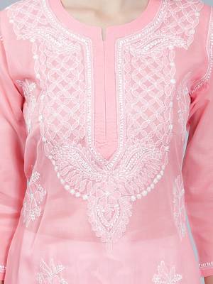 Peach embroidered cotton long-kurtis 3