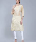 Beige embroidered cotton long-kurtis