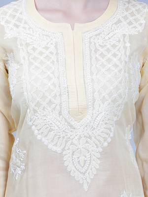 Beige embroidered cotton long-kurtis 3