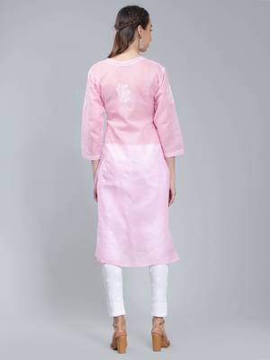 Pink embroidered cotton long-kurtis 4