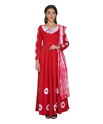 Red Tye And Dye Shibori Cotton Kurta With Dupatta 1