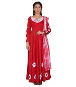Red Tye And Dye Shibori Cotton Kurta With Dupatta